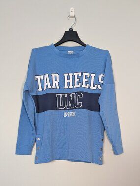 PINK, UNC Tar Heels Side Snap Sweatshirt, Collegiate Crewneck, Size XS